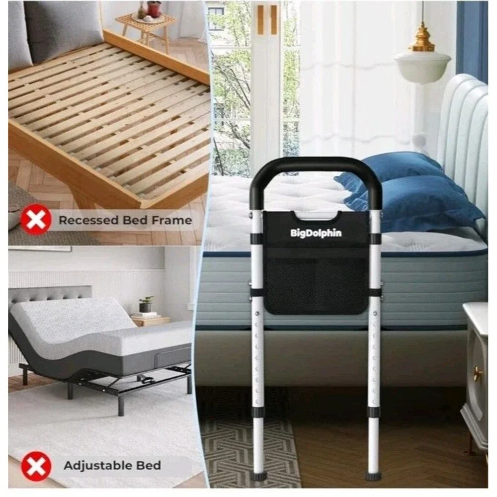 ATSM Adjustable Bed Rails for Elderly 350lb Capacity Non Slip Grip Storage